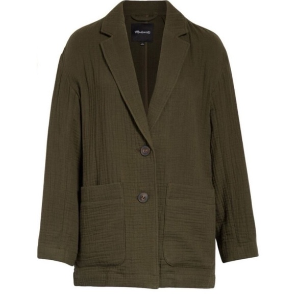Madewell Olive Green Lightspun Dorset Slouchy Long Sleeve Olive Green Blazer XS - Picture 1 of 5